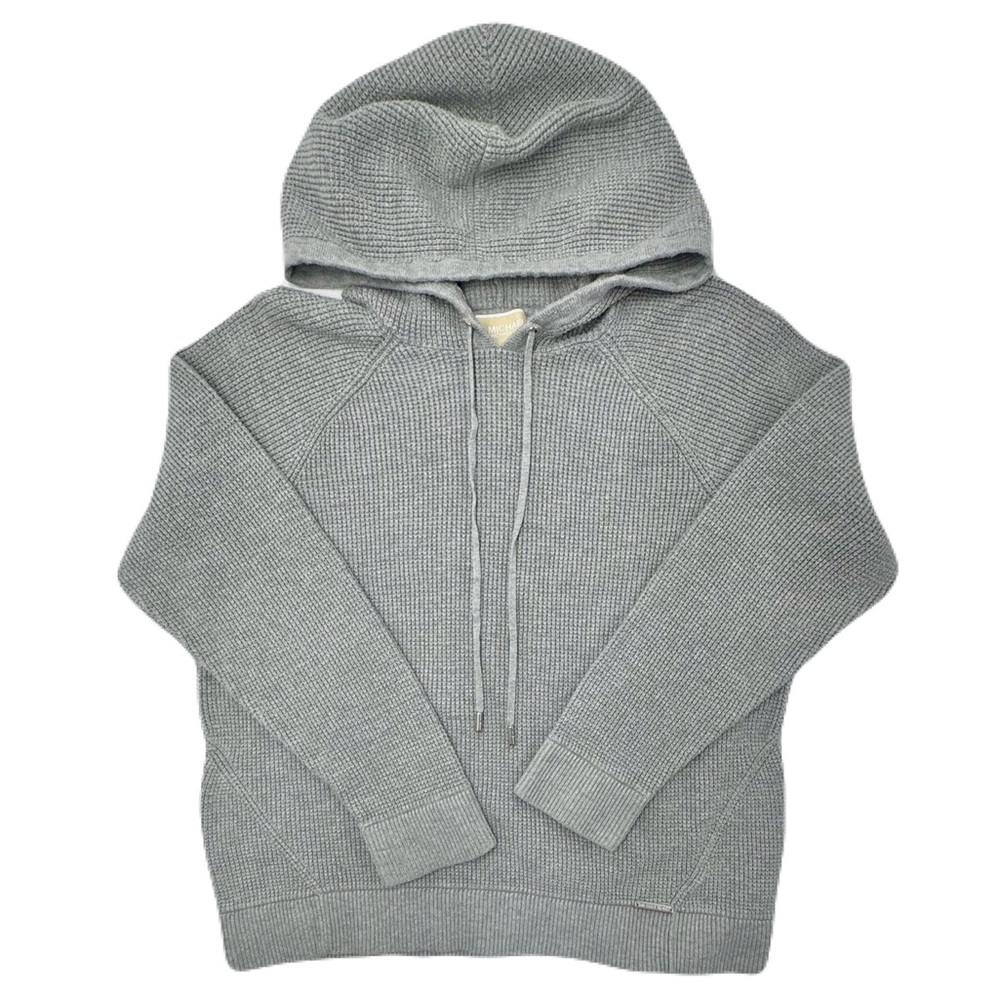 MICHAEL KORS Women's Gray Soft Waffle Weave Thermal Pullover Hoodie, 3/4 Sleeves